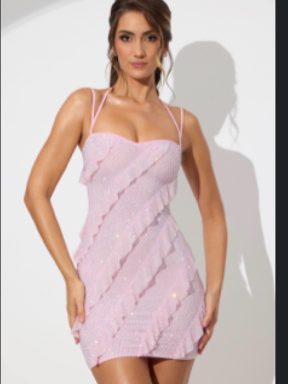 Oh Polly Pink Sequin Ruffle Mini Dress